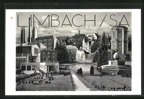 AK Limbach /Sa., Park, Springbrunnen, hohe Gebäude