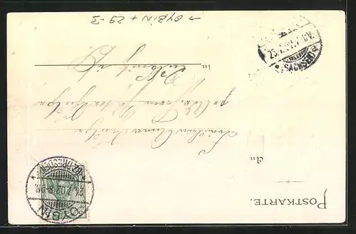 Passepartout-Lithographie Oybin, Gasthaus Forsthaus Hayn, röhrender Hirsch