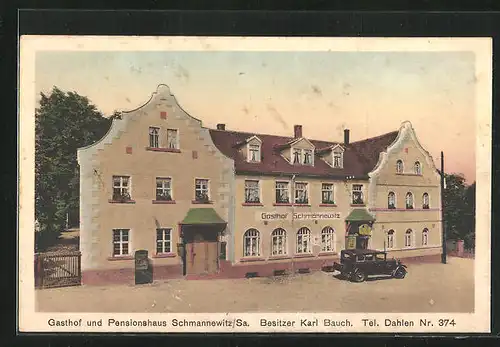 AK Schmannewitz /Sa., Gasthof u. Pensionshaus v. Karl Bauch