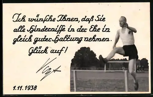 Grusskarte Handgemacht Hochzeitsgruss mit Hürdenläufer, Fotocollage