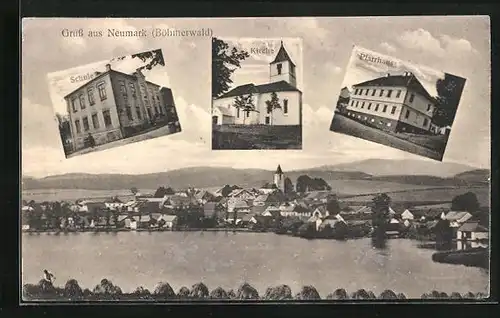 AK Neumark /Böhmerwald, Kirche, Schule, Pfarrhaus