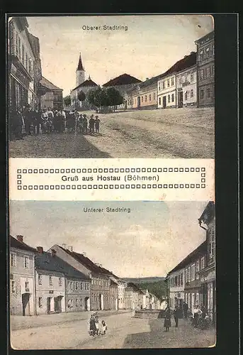 AK Hostau i. B., Unterer und Oberer Stadtring, Strassenpartie