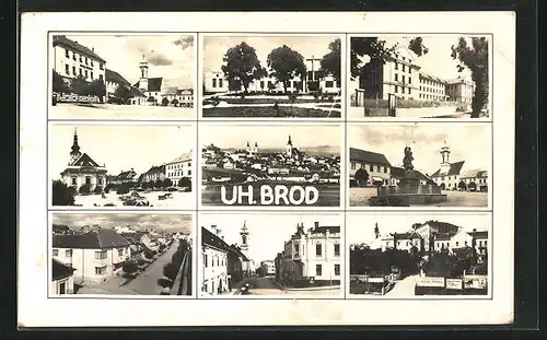 AK Uh. Brod, Gebäudeansicht, Brunnen, Ortspartie mit Treppe