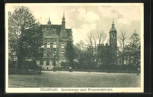 AK Troppau, Sparkasse und Propsteikirche