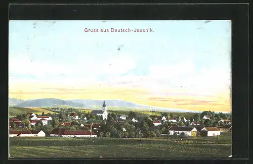AK Deutsch-Jassnik, Ortsansicht im Abendlicht