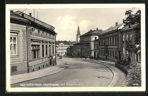 AK Neutitschein, Obertorgasse mit Postgebäude