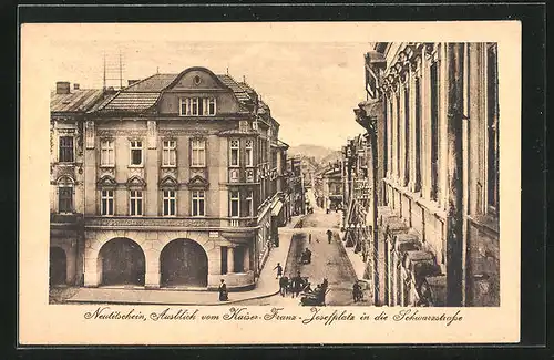 AK Neutitschein, Ausblick vom Kaiser-Franz-Josefplatz in die Schwarzstrasse