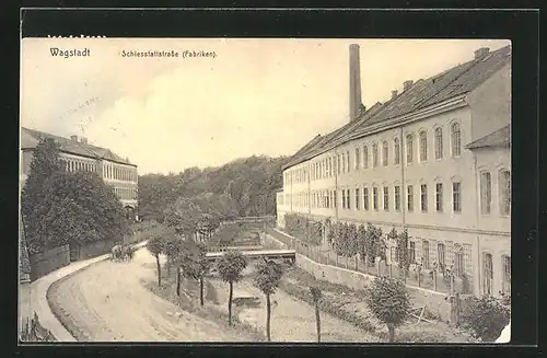 AK Wagstadt, Schiesstattstrasse mit Fabriken