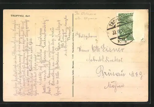 AK Troppau, Jaktarstrasse mit Strassenbahn