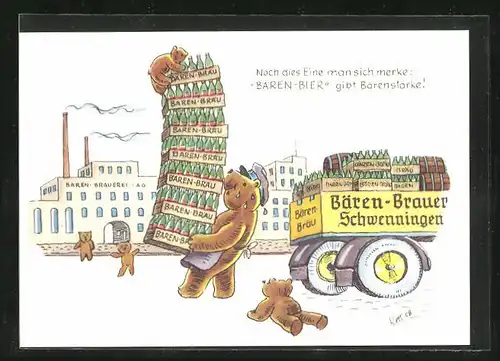 Künstler-AK Noch dies Eine man sich merke: Bären-Bier gibt Bärenstärke!