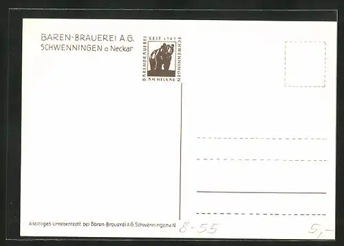 Künstler-AK Nach langem Marsch, seit früh um vier freut man sich auf ein Bären-Bier, Brauerei-Werbung