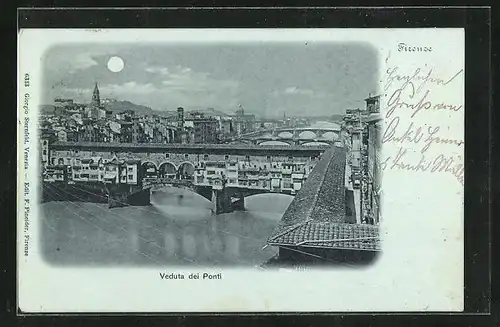 Mondschein-AK Firenze, Veduta dei Ponti
