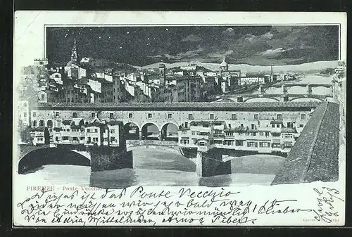 Mondschein-AK Firenze, Ponte Vecchio