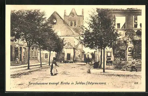 AK Soldau, Zerschossene evangelische Kirche
