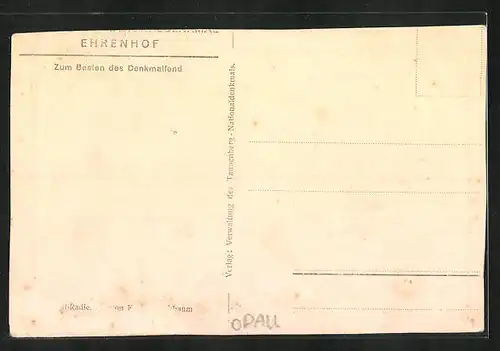 Künstler-AK Ehrenhof, Ortspartie mit Grabmal durch Tor