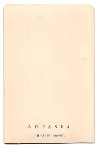 Fotografie J. C. Janda, Gelnhausen, Mädchen im karierten Kleid mit Schürze