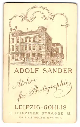 Fotografie Adolf Sander, Leipzig, Leipziger Str. 12, Ansicht Leipzig, Blick auf das Gebäude das Ateliers