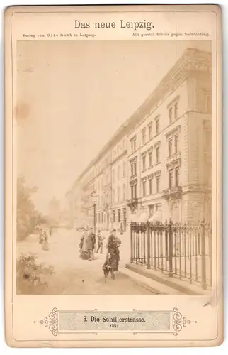 Fotografie Otto Roth, Leipzig, Ansicht Leipzig, Bürger flanieren in der Schillerstrasse 1882