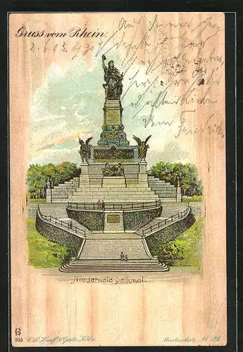 AK Gruss vom Rhein, Niederwald-Denkmal