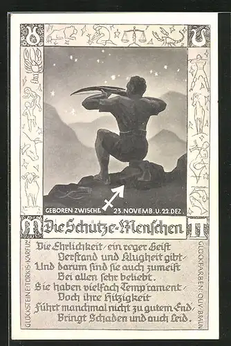 AK Die Schütze-Menschen, Die Ehrlichkeit..., Sternzeichen