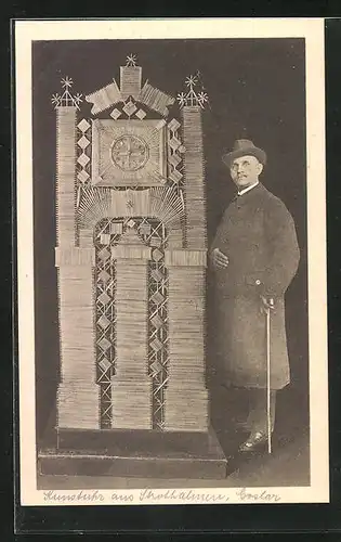 AK Goslar a. H., Kunstuhr aus Strohhalmen gefertigt, Aug. Lehrke, Eisenbahner