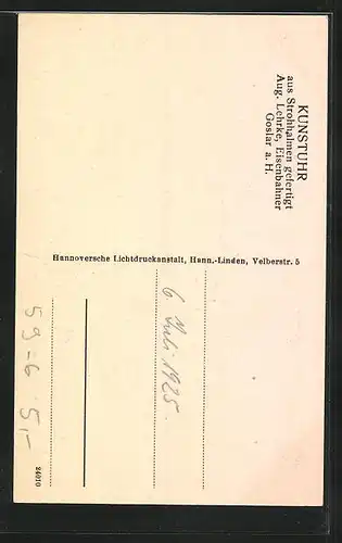 AK Goslar a. H., Kunstuhr aus Strohhalmen gefertigt, Aug. Lehrke, Eisenbahner