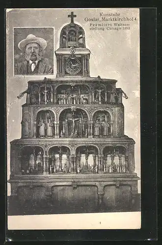 AK Goslar, Kunst-Uhr, Marktkirchhof 4, Prämiert auf der Weltausstellung in Chicago 1893