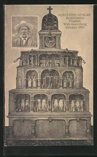 AK Goslar, Kunst-Uhr, Marktkirchhof, Prämiert Weltausstellung Chicago 1893