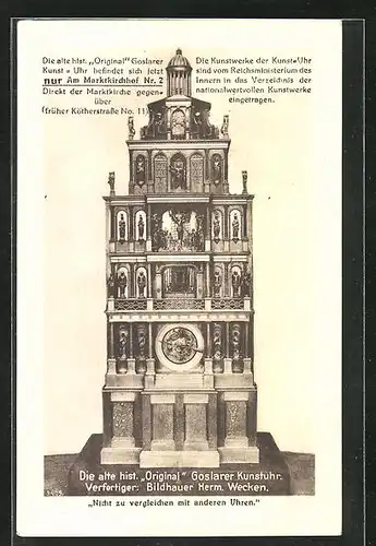 AK Goslar, Die alte historische Original Goslarer Kunst-Uhr, Am Marktkirchhof 2