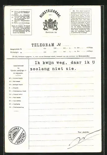 AK Telegram, Ik kwijn weg..., Postgeschichte