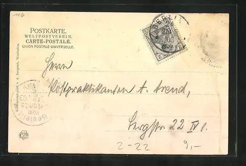 Künstler-AK Kaiserl. Post- und Telegraphenschule Semester 1902-1903, Burgfräulein, Wappen