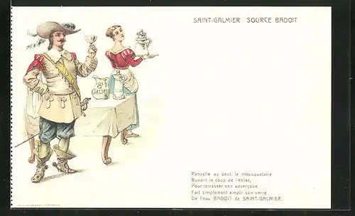 Lithographie Reklame, Saint-Galmier Source Badoit, Mineralwasser, Musketier