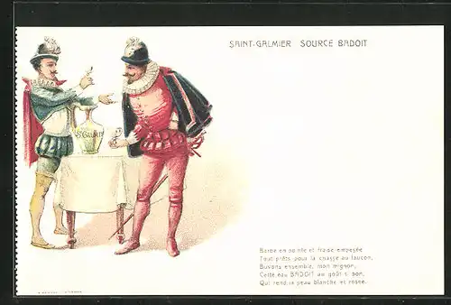 Lithographie Reklame, Saint-Galmier Source Badoit, Conquistadores