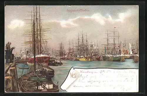 Lithographie Hamburg, Segelschiffhafen