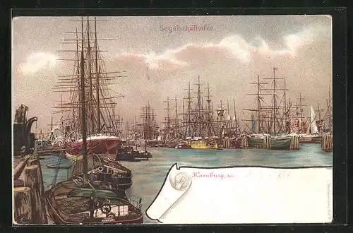 Lithographie Hamburg, Segelschiffhafen