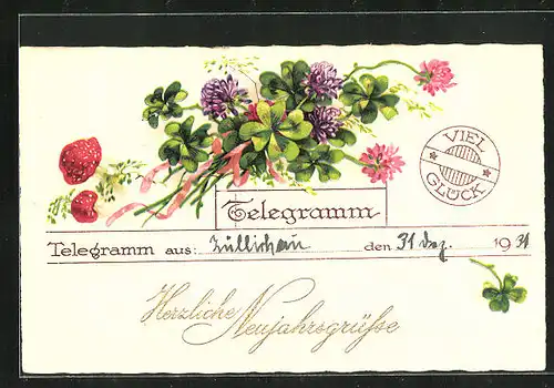 Künstler-AK Telegramm, Blumenbouquet, Postgeschichte