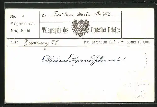 AK Telegraphie des Deutschen Reiches, Glück und Segen zur Jahreswende!, Postgeschichte