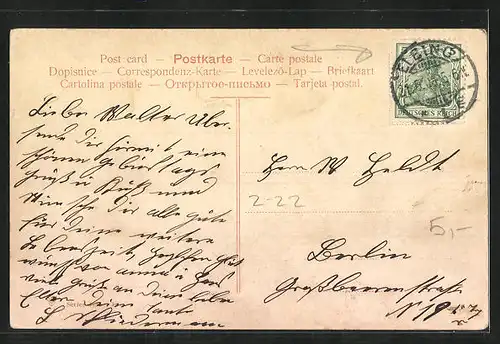 AK Glücksburg, Postanweisung auf 1000 Mark an das liebe Geburtstagskind, Postgeschichte