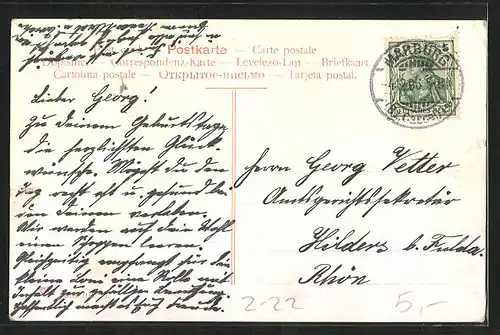 AK Glücksburg, Postanweisung auf 1000 Mark an das liebe Geburtstagskind, Postgeschichte