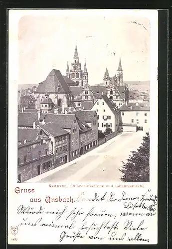 AK Ansbach, Reitbahnstrasse, Gumbertuskirche und Johanniskirche