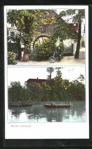 AK Naunhof, Mühle Lindhardt, Boote auf dem Fluss