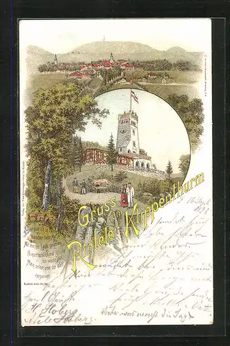 Lithographie Rinteln, Gasthaus am Klippenthurm, Panorama