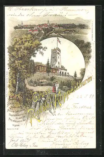 Lithographie Rinteln, Gasthaus Klippenthurm, Panorama