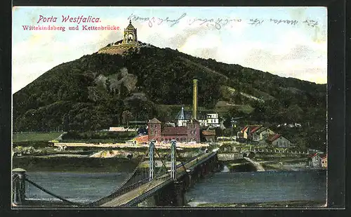 AK Porta Westfalica, Wittenkindsberg und Kettenbrücke