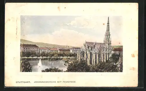 AK Stuttgart, Johanniskirche mit Feuersee