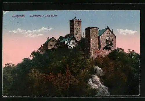 AK Eisenach, Sonnenuntergang an der Wartburg