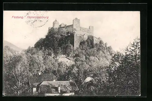 AK Festung Hohensalzburg auf Felsen