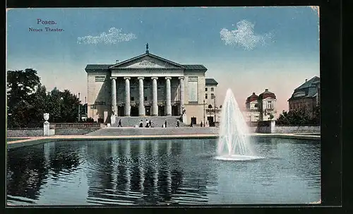 AK Posen / Poznan, Neues Theater mit Wasserfontäne