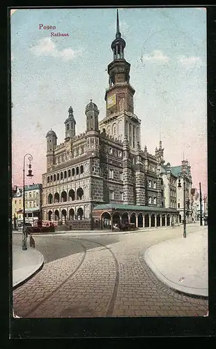 AK Posen / Poznan, Strassenpartie zum Rathaus