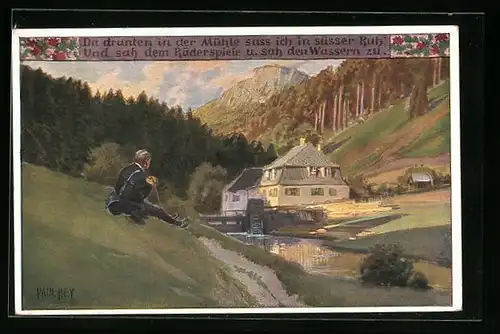 Künstler-AK Paul Hey: Volksliederkarte Nr. 68: Da drunten in der Mühle